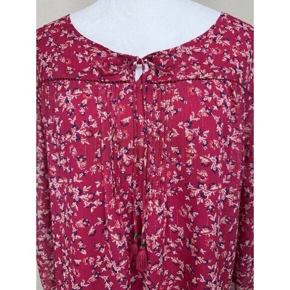 St. John's Bay Women's Blouse Plus Sz 2X Red Shiney Stripes Floral Flowy - Picture 2 of 15
